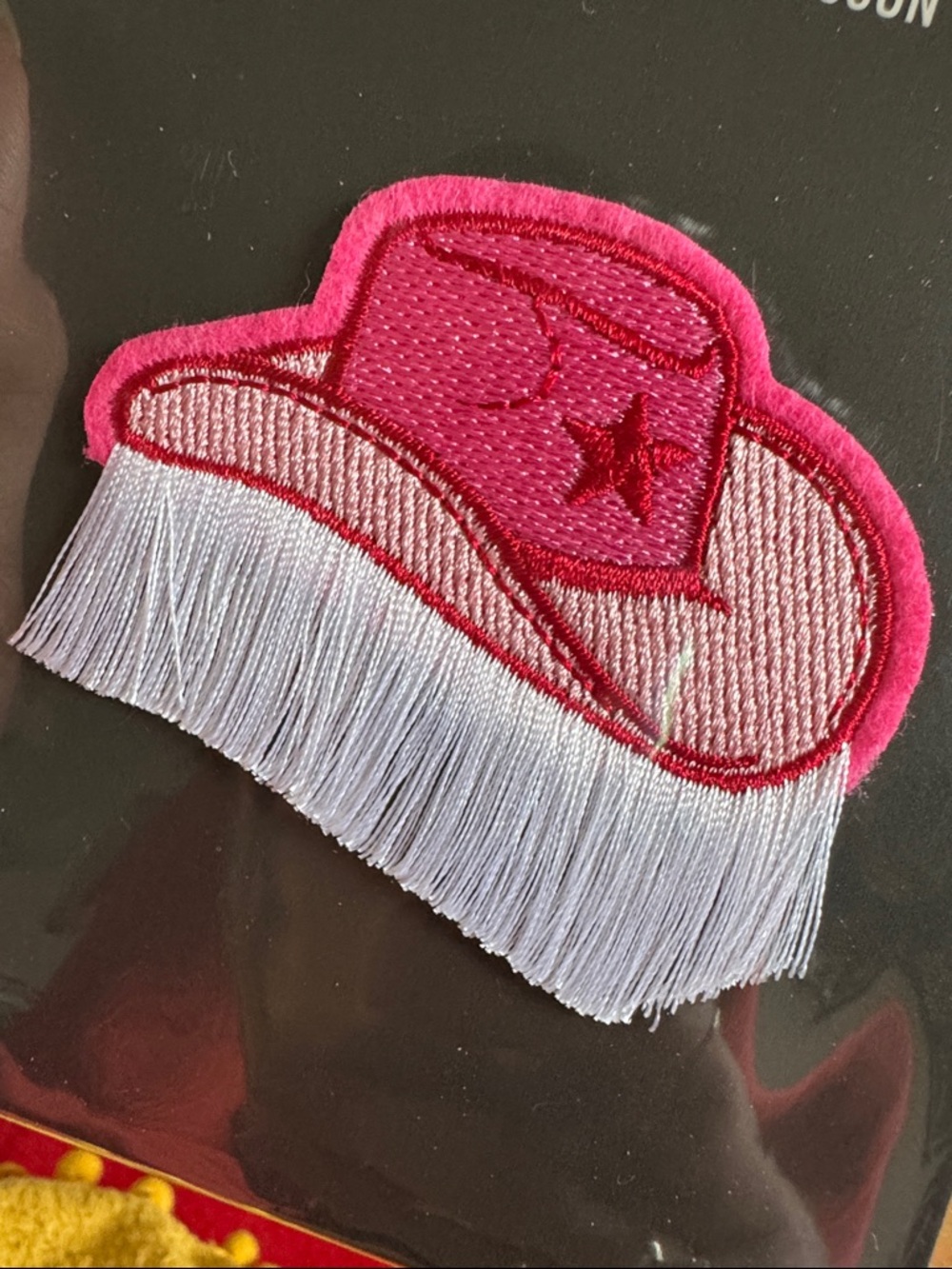 NWT MAKE Market Pink Cowboy Hat Fringe Iron On Patch